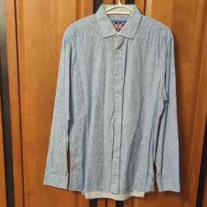 Elegant Blue Patterned Men's Button Down Shirt